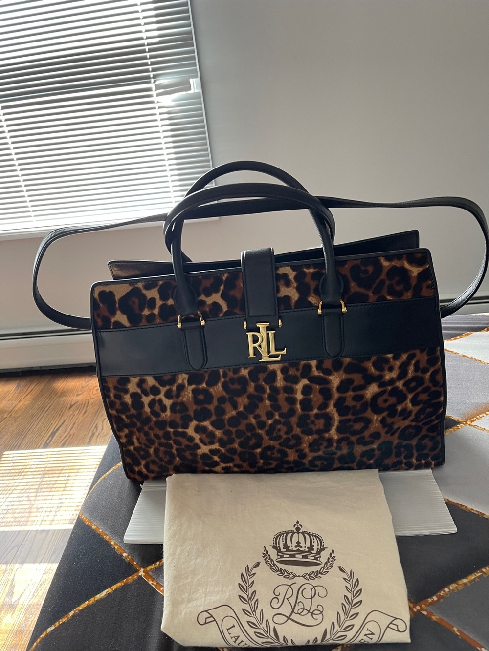 Ralph Lauren Leopard Haircalf Tote with Black Trim - Picture 5 of 9